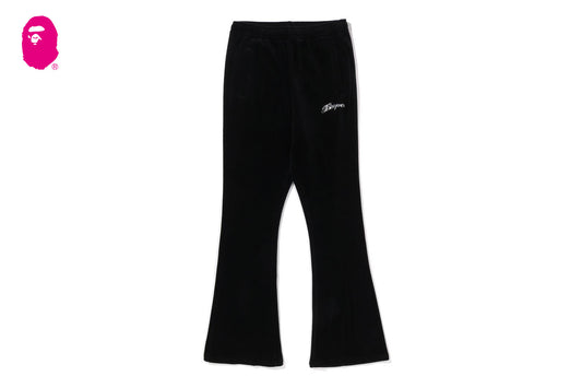 BAPE WASHED MULTI LOGO RHINESTONE VELOUR BOOTCUT FIT PANTS