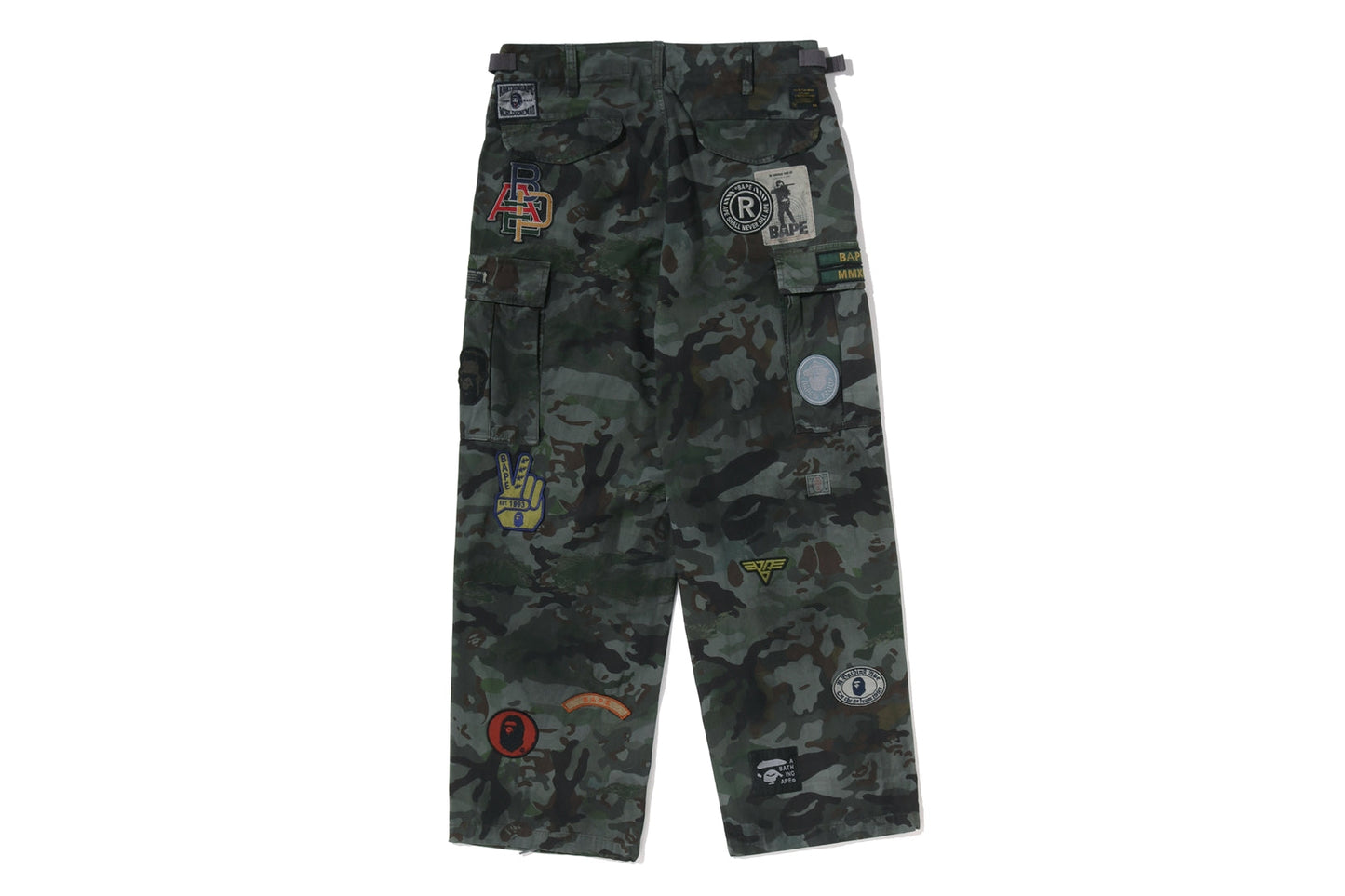 BAPE HYBRID CAMO MULTI BADGE CARGO PANTS