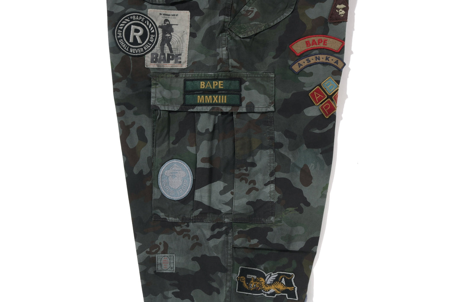 BAPE HYBRID CAMO MULTI BADGE CARGO PANTS