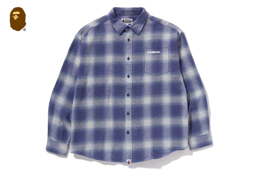 BAPE A BATHING APE LOGO OMBRE CHECK FLANNEL LS SHIRT