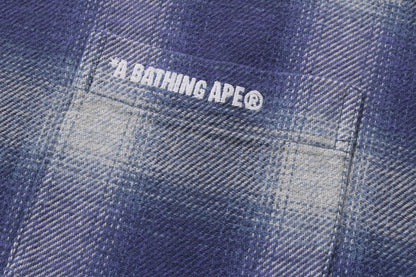 BAPE A BATHING APE LOGO OMBRE CHECK FLANNEL LS SHIRT