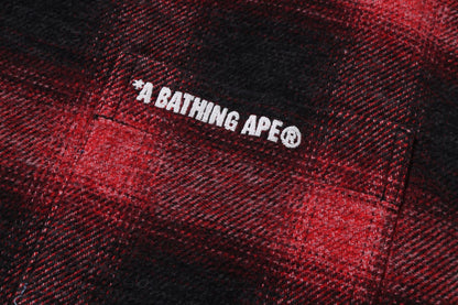 BAPE A BATHING APE LOGO OMBRE CHECK FLANNEL LS SHIRT