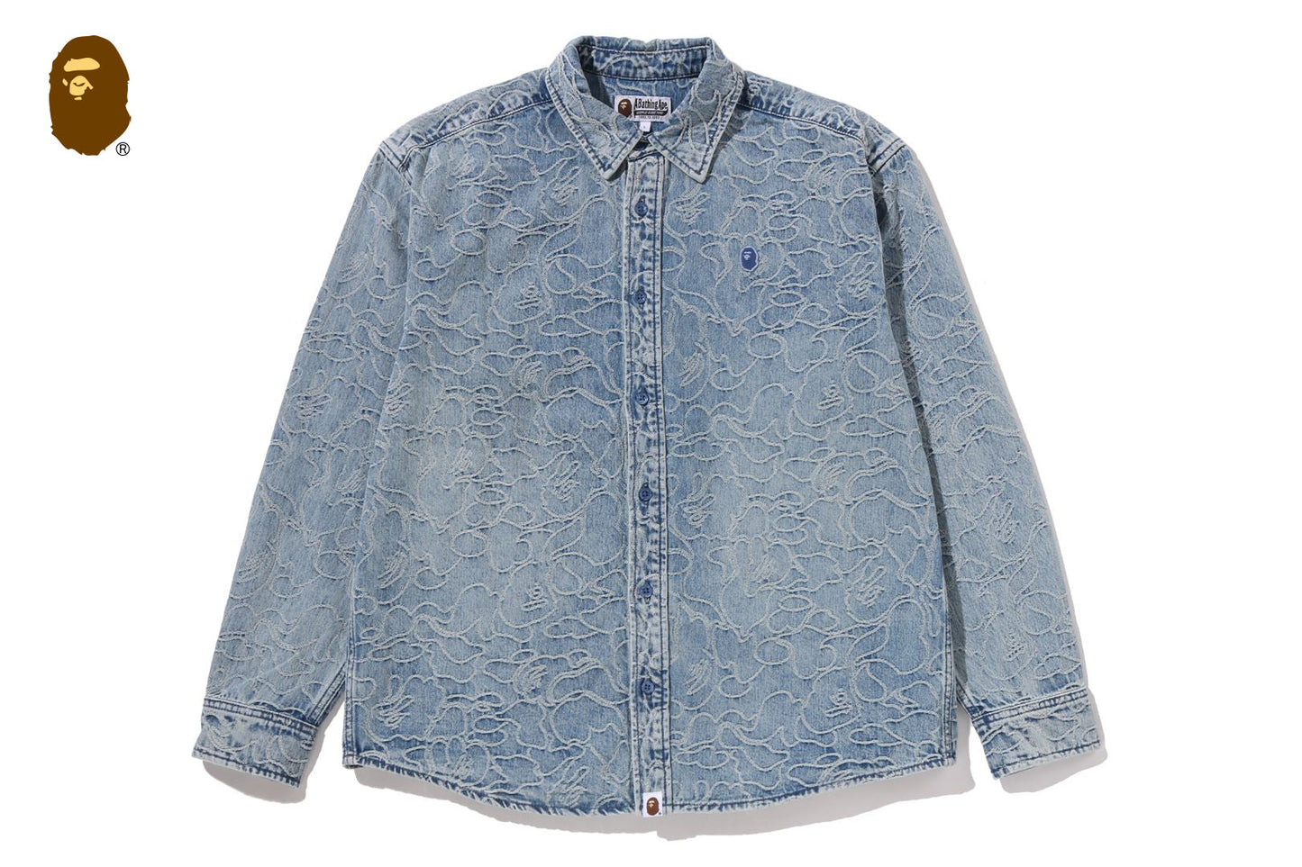 BAPE ONE POINT LINE CAMO JACQUARD DENIM LS SHIRT