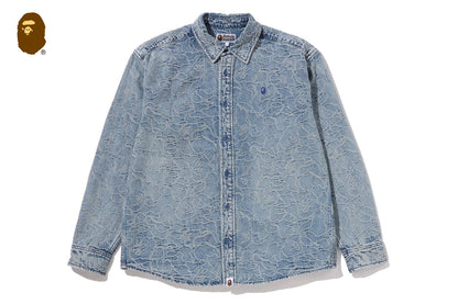 BAPE ONE POINT LINE CAMO JACQUARD DENIM LS SHIRT