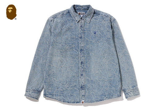 BAPE ONE POINT LINE CAMO JACQUARD DENIM LS SHIRT