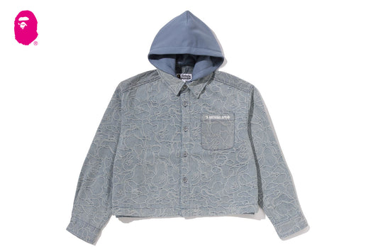BAPE LINE CAMO DENIM HOODED CROPPED SHIRT