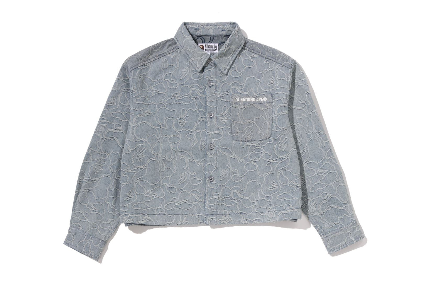 BAPE LINE CAMO DENIM HOODED CROPPED SHIRT