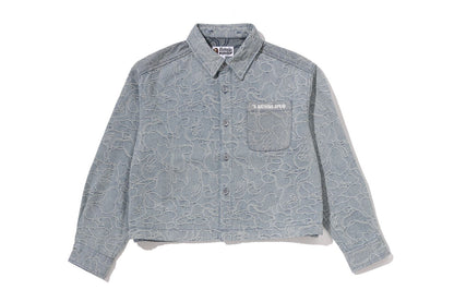 BAPE LINE CAMO DENIM HOODED CROPPED SHIRT
