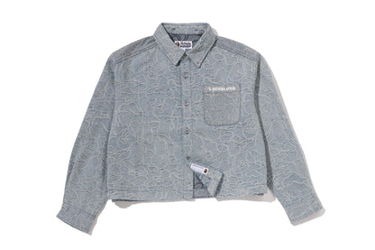 BAPE LINE CAMO DENIM HOODED CROPPED SHIRT