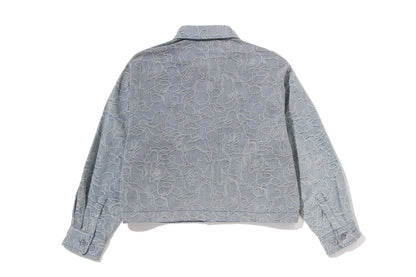 BAPE LINE CAMO DENIM HOODED CROPPED SHIRT