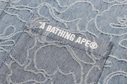 BAPE LINE CAMO DENIM HOODED CROPPED SHIRT