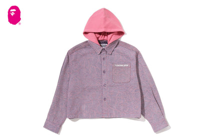 BAPE LINE CAMO DENIM HOODED CROPPED SHIRT