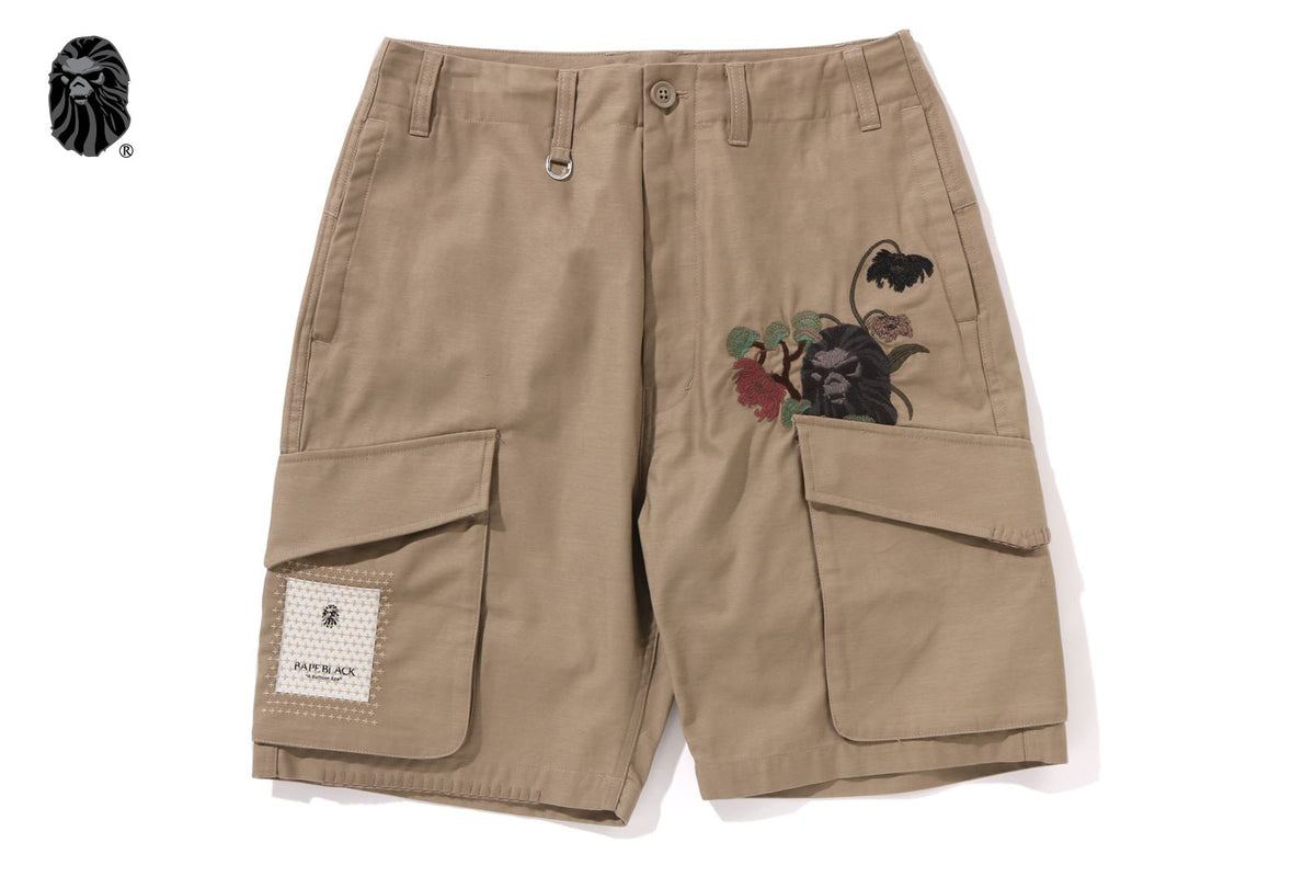 BAPE 黑色交叉縫製軍裝短褲