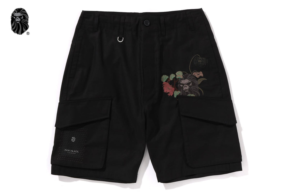 BAPE 黑色交叉縫製軍裝短褲