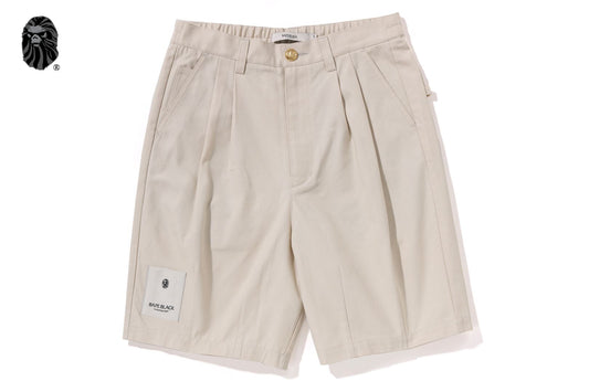 BAPE 黑色佩斯利皮革修飾工人短褲