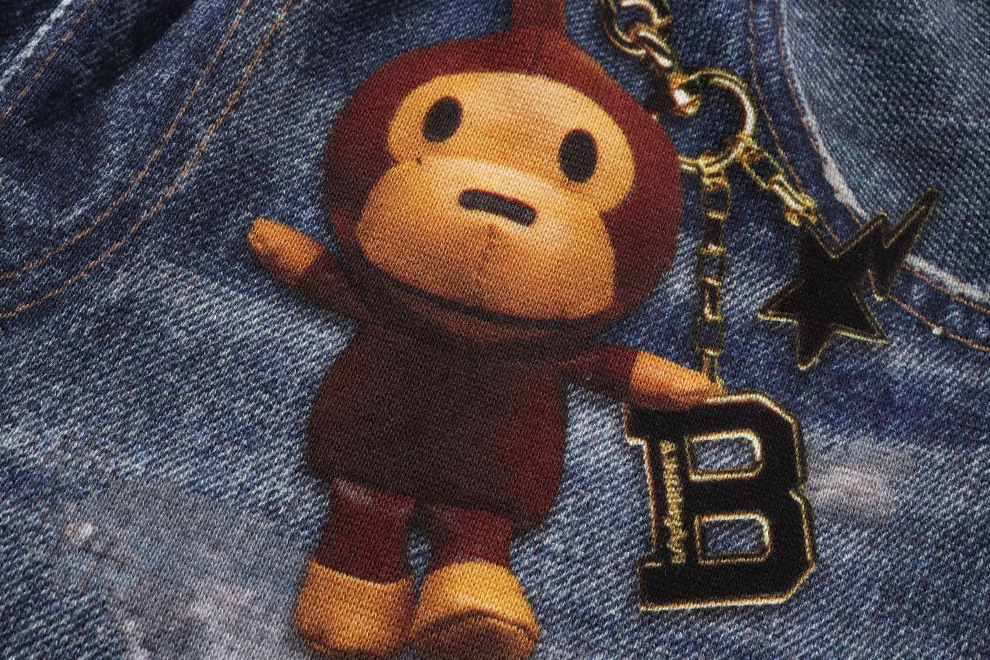 BAPE DENIM PRINT SWEAT SHORTS
