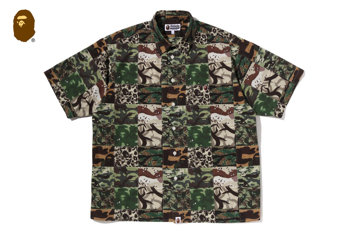 BAPE APE HEAD ONE POINT CAMO PATCHWORK 短袖襯衫