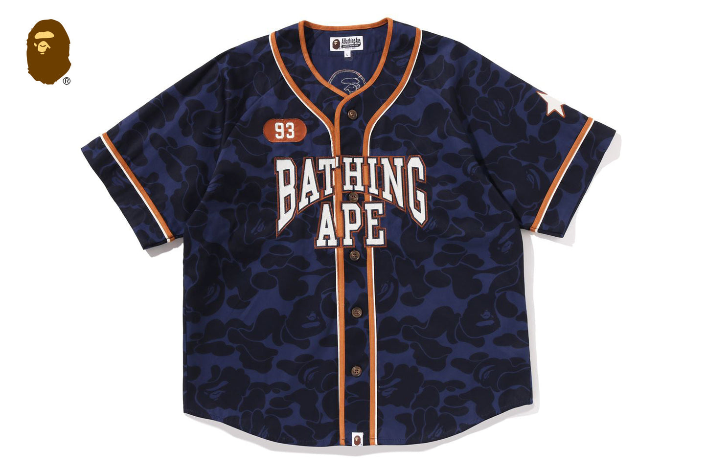BAPE SOLID CAMO MULTI LOGO BASEBALL SS SHIRT