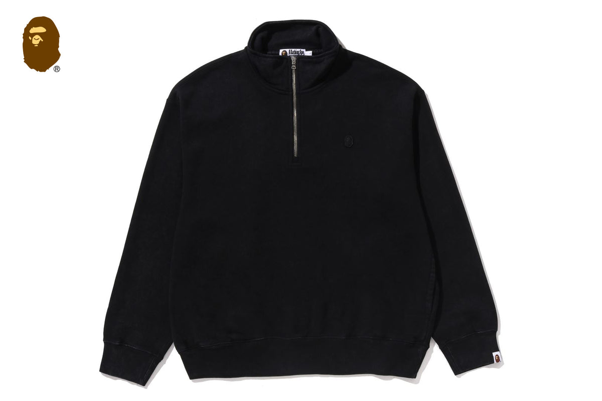 BAPE GARMENT DYE ONE POINT HALF ZIP RELAXED FIT CREWNECK SWEATSHIRT