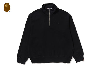 BAPE GARMENT DYE ONE POINT HALF ZIP RELAXED FIT CREWNECK SWEATSHIRT