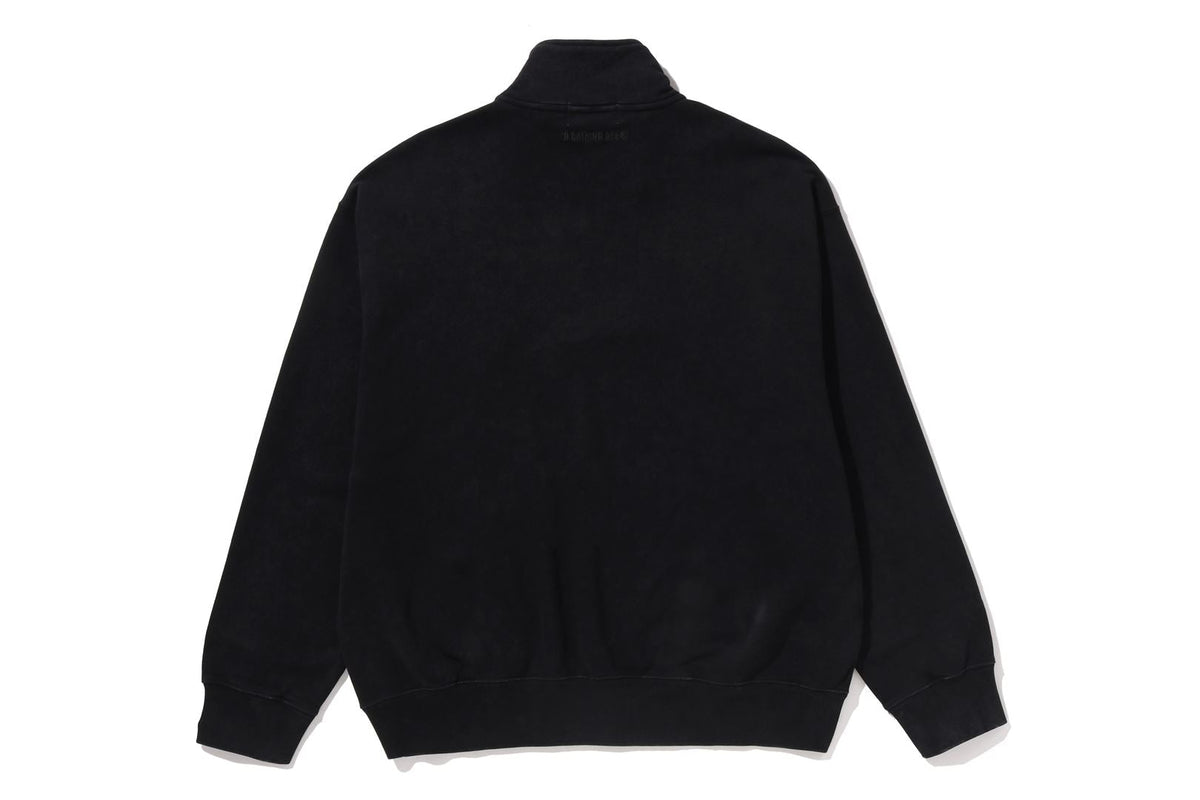 BAPE GARMENT DYE ONE POINT HALF ZIP RELAXED FIT CREWNECK SWEATSHIRT