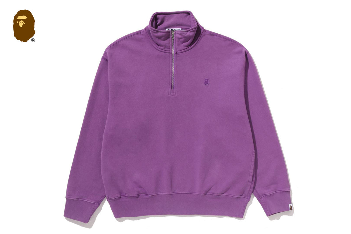 BAPE GARMENT DYE ONE POINT HALF ZIP RELAXED FIT CREWNECK SWEATSHIRT
