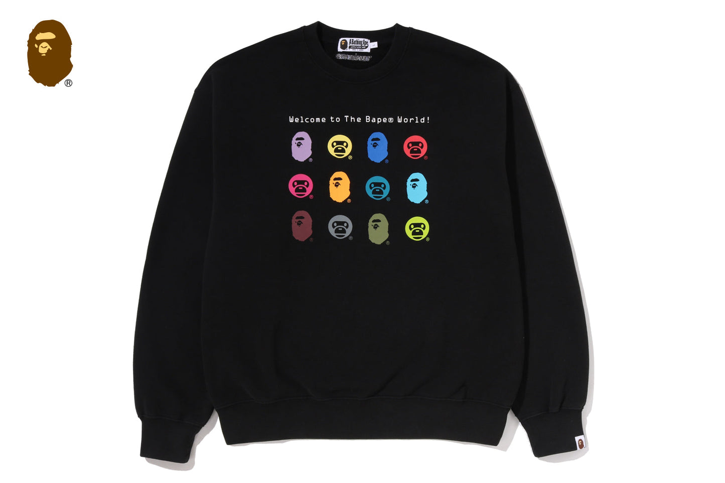 BAPE HEAVY WASHED MULTI MILO LOGO RELAXED FIT CREWNECK SWEATSHIRT