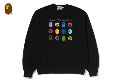 BAPE HEAVY WASHED MULTI MILO LOGO RELAXED FIT CREWNECK SWEATSHIRT