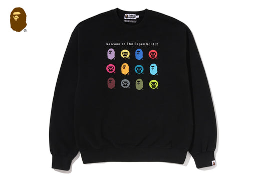 BAPE HEAVY WASHED MULTI MILO LOGO RELAXED FIT CREWNECK SWEATSHIRT