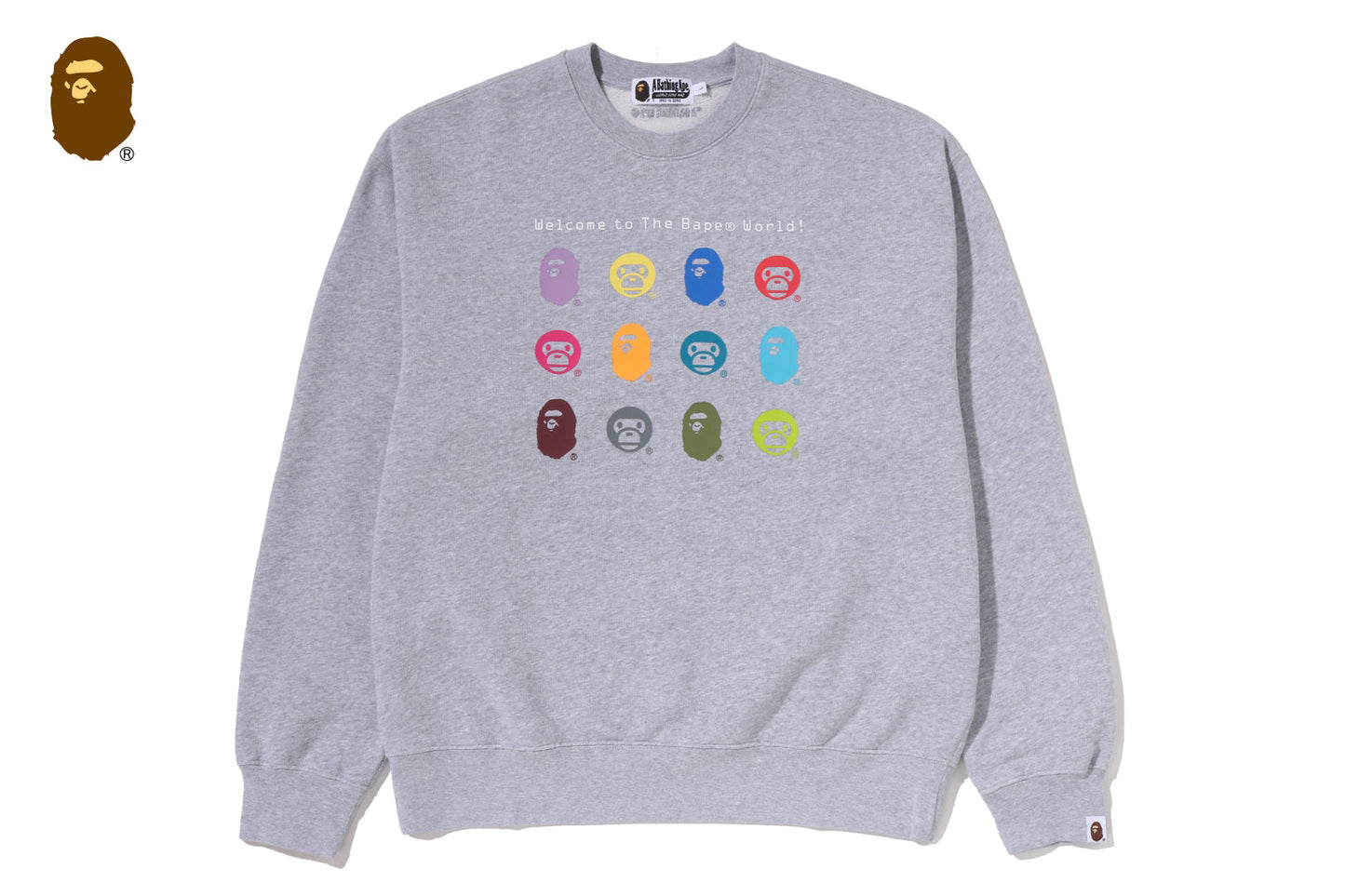 BAPE HEAVY WASHED MULTI MILO LOGO RELAXED FIT CREWNECK SWEATSHIRT