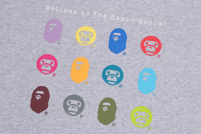 BAPE HEAVY WASHED MULTI MILO LOGO RELAXED FIT CREWNECK SWEATSHIRT