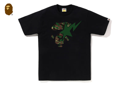 BAPE GLITCH WOODLAND CAMO APE FACE STA TEE