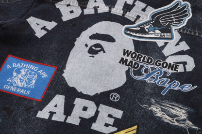 BAPE SHARK BAPE EMBLEM DENIM JACKET PRINT ZIP HOODIE