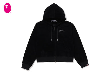 BAPE WASHED MULTI LOGO RHINESTONE VELOUR FULL ZIP HOODIE