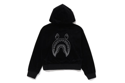 BAPE WASHED MULTI LOGO RHINESTONE VELOUR FULL ZIP HOODIE