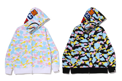 BAPE NEW MULTI CAMO SHARK FULL ZIP HOODIE
