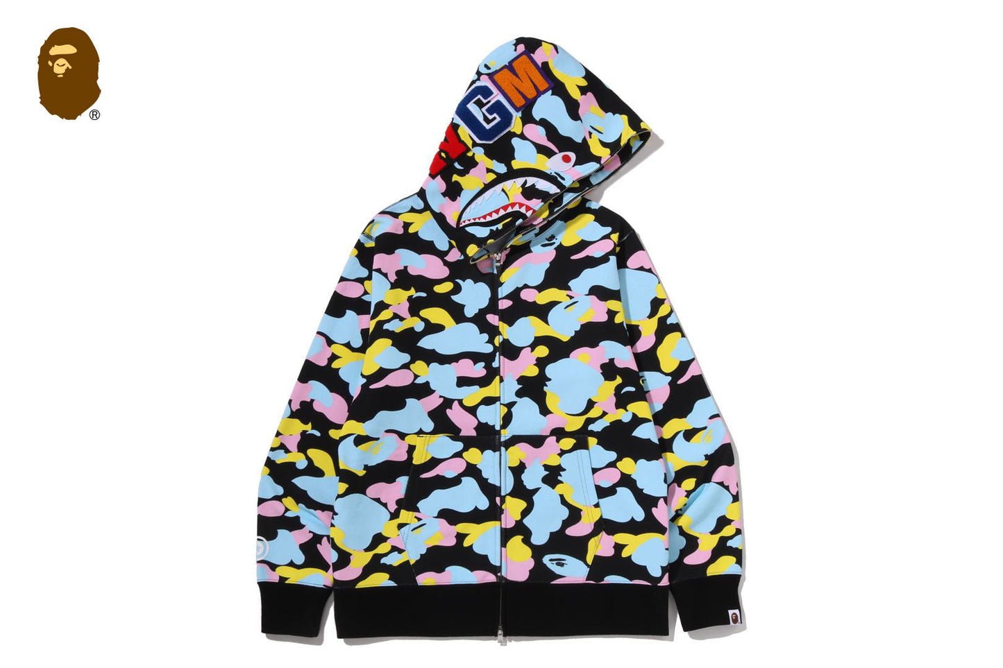 BAPE NEW MULTI CAMO SHARK FULL ZIP HOODIE