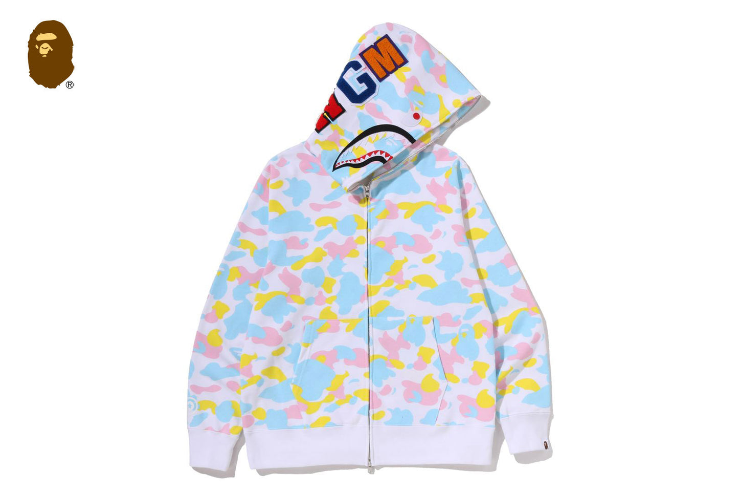 BAPE NEW MULTI CAMO SHARK FULL ZIP HOODIE