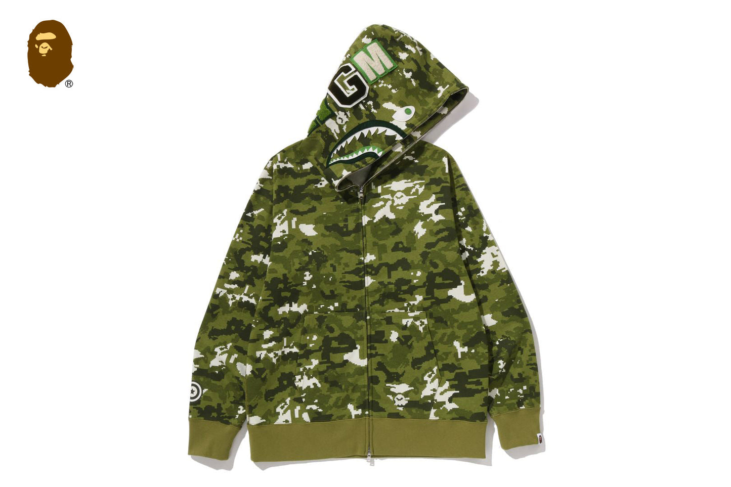 BAPE MULTI PIXEL CAMO SHARK REGULAR FIT FULL ZIP HOODIE
