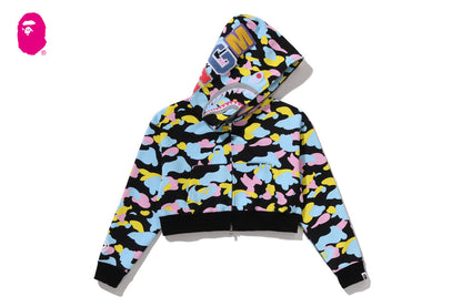 BAPE NEW MULTI CAMO SHARK CROPPED FULL ZIP HOODIE