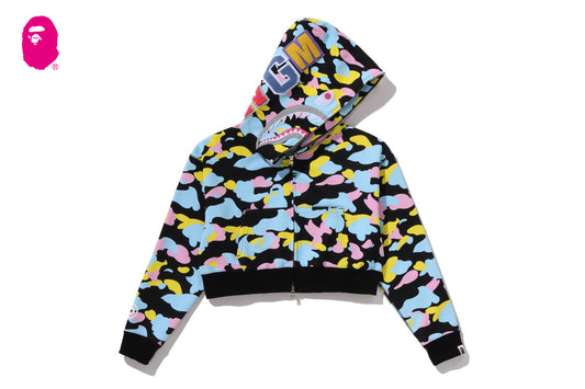 BAPE NEW MULTI CAMO SHARK CROPPED FULL ZIP HOODIE