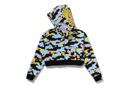 BAPE NEW MULTI CAMO SHARK CROPPED FULL ZIP HOODIE