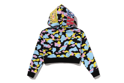 BAPE NEW MULTI CAMO SHARK CROPPED FULL ZIP HOODIE
