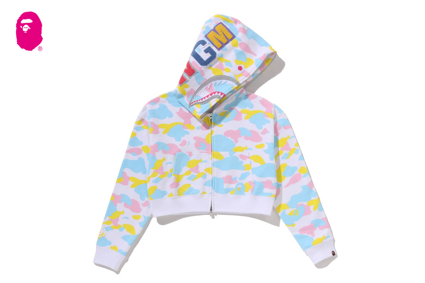 BAPE NEW MULTI CAMO SHARK CROPPED FULL ZIP HOODIE