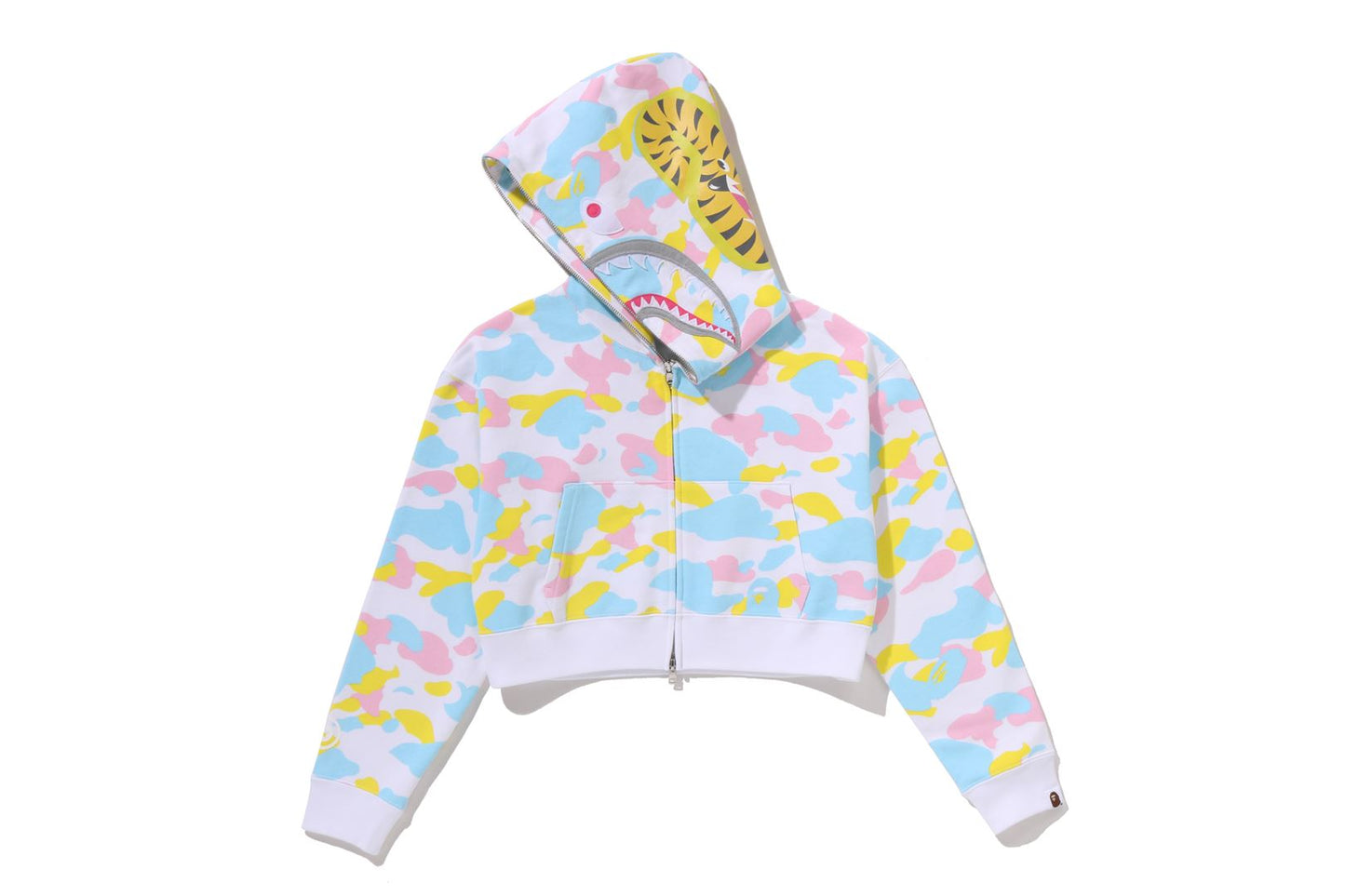 BAPE NEW MULTI CAMO SHARK CROPPED FULL ZIP HOODIE
