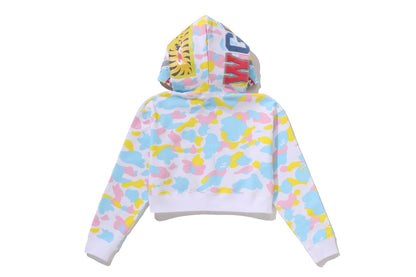 BAPE NEW MULTI CAMO SHARK CROPPED FULL ZIP HOODIE