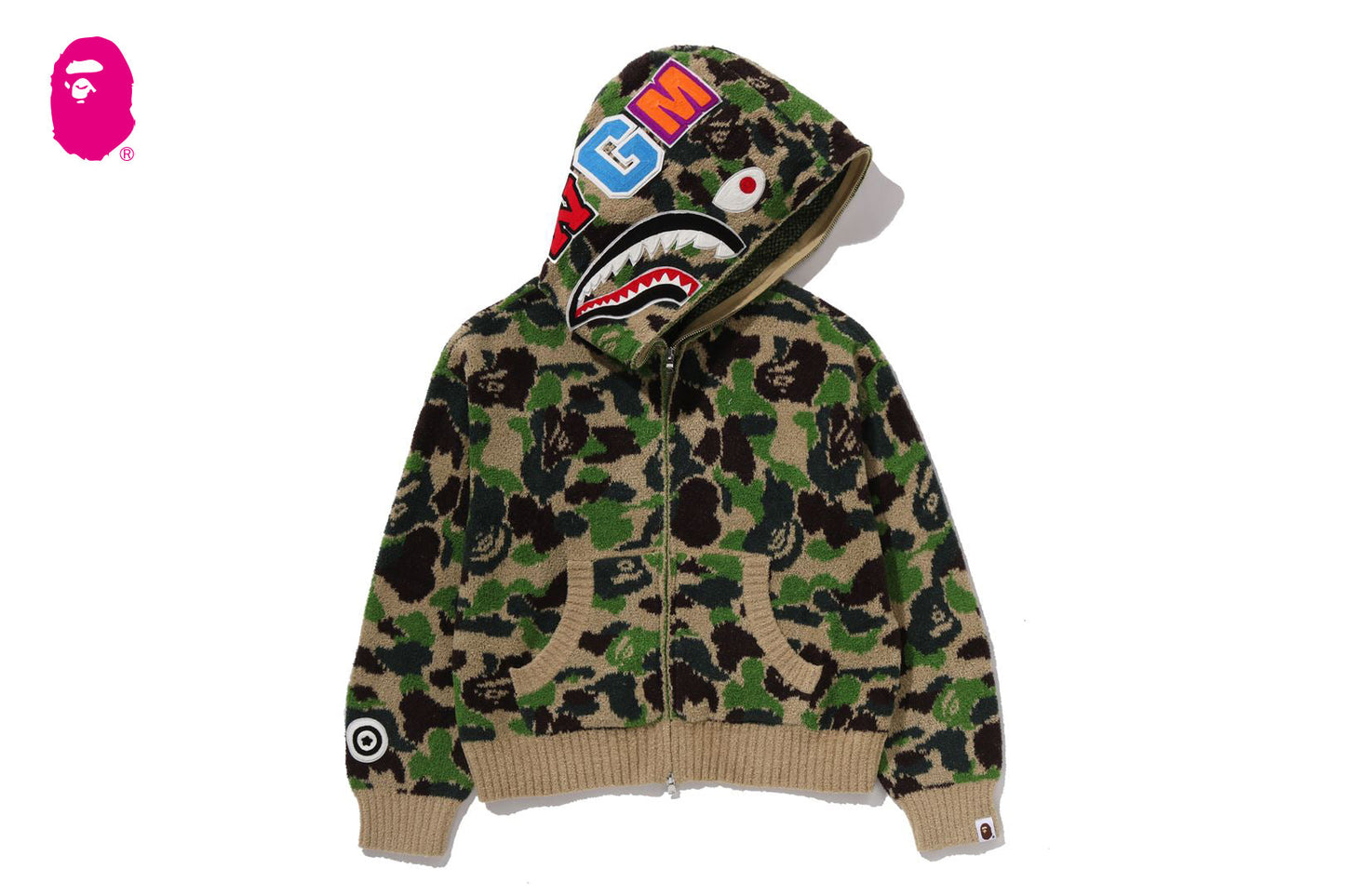 BAPE ABC CAMO 毛巾提花鯊魚剪裁全拉鏈連帽外套
