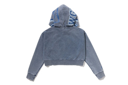 BAPE HEAVY WASHED INDIGO SHARK CROPPED FULL ZIP HOODIE