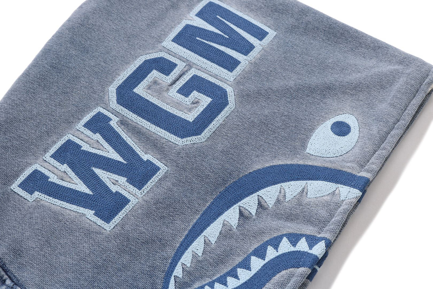 BAPE HEAVY WASHED INDIGO SHARK CROPPED FULL ZIP HOODIE
