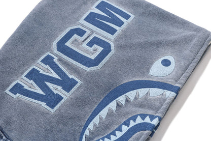 BAPE HEAVY WASHED INDIGO SHARK CROPPED FULL ZIP HOODIE